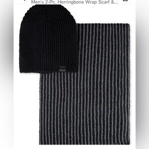NWT Kenneth‎ Cole Reaction Men’s Gray Black Striped Scarf Beanie Set One Size